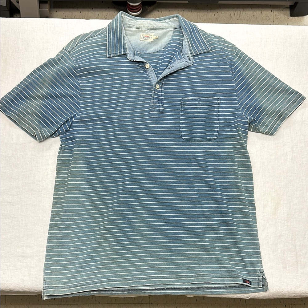 Faherty Blue Striped Polo Shirt